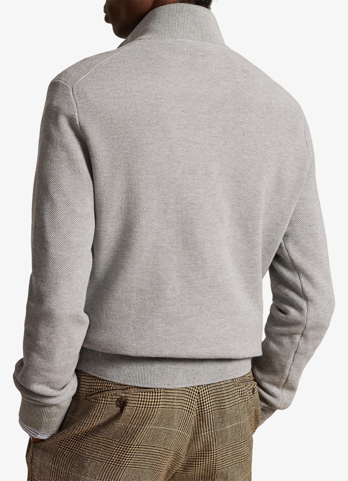 Ralph Lauren Fijngebreide trui met halve rits en logoborduring - achterkant 5 andover heather / grijs