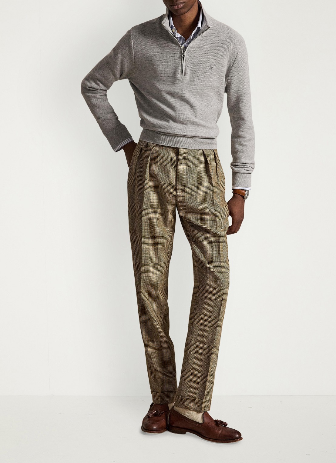 Ralph Lauren Fijngebreide trui met halve rits en logoborduring - detail andover heather / grijs