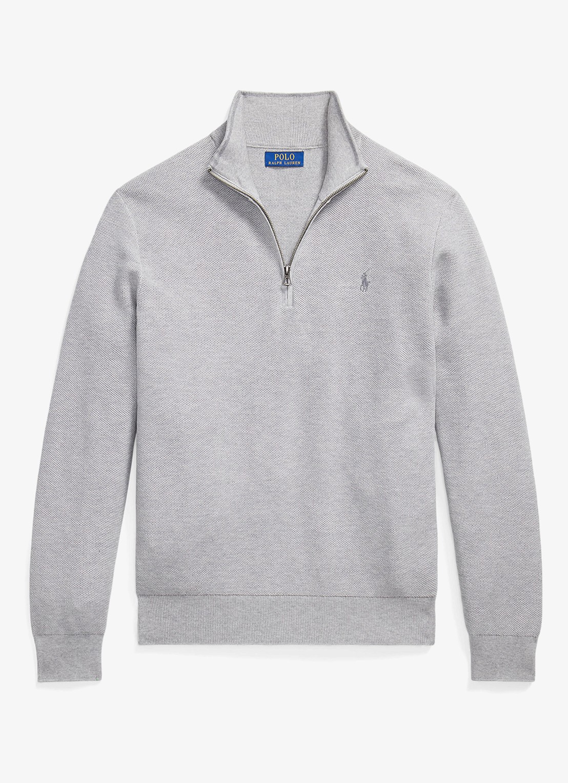 Ralph Lauren Fijngebreide trui met halve rits en logoborduring - voorkant 3 andover heather / grijs