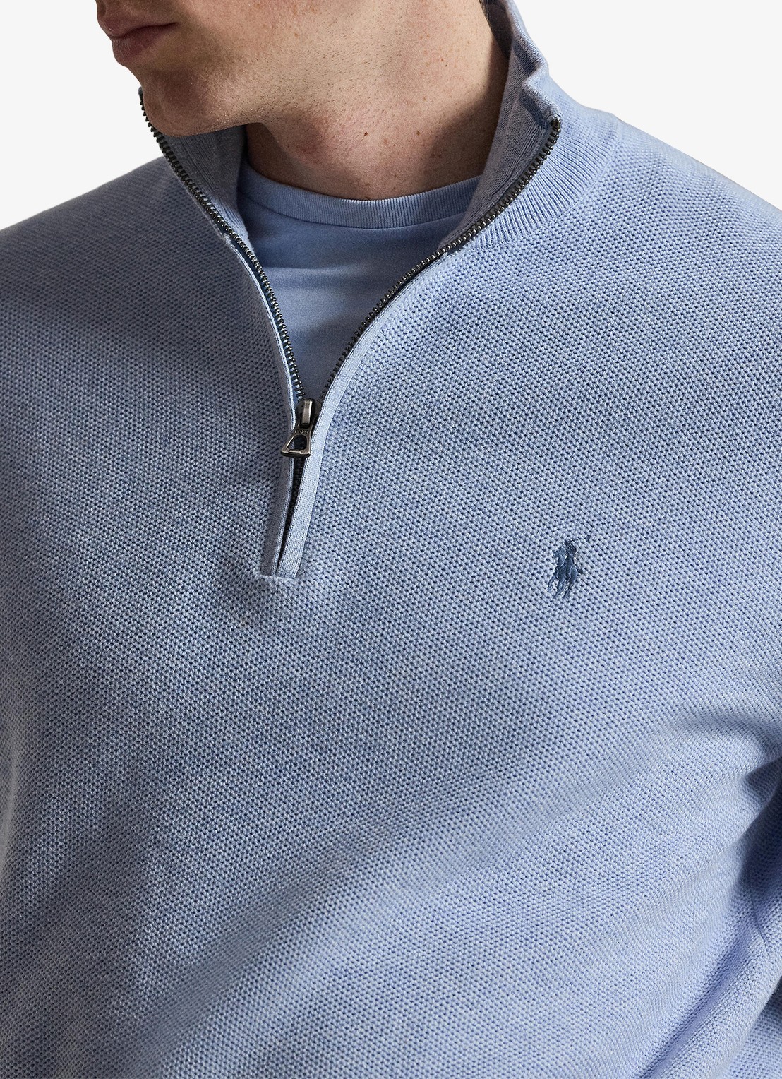 Ralph Lauren Fijngebreide trui met halve rits en logoborduring - detail 5 blue hyacith heather / blauw