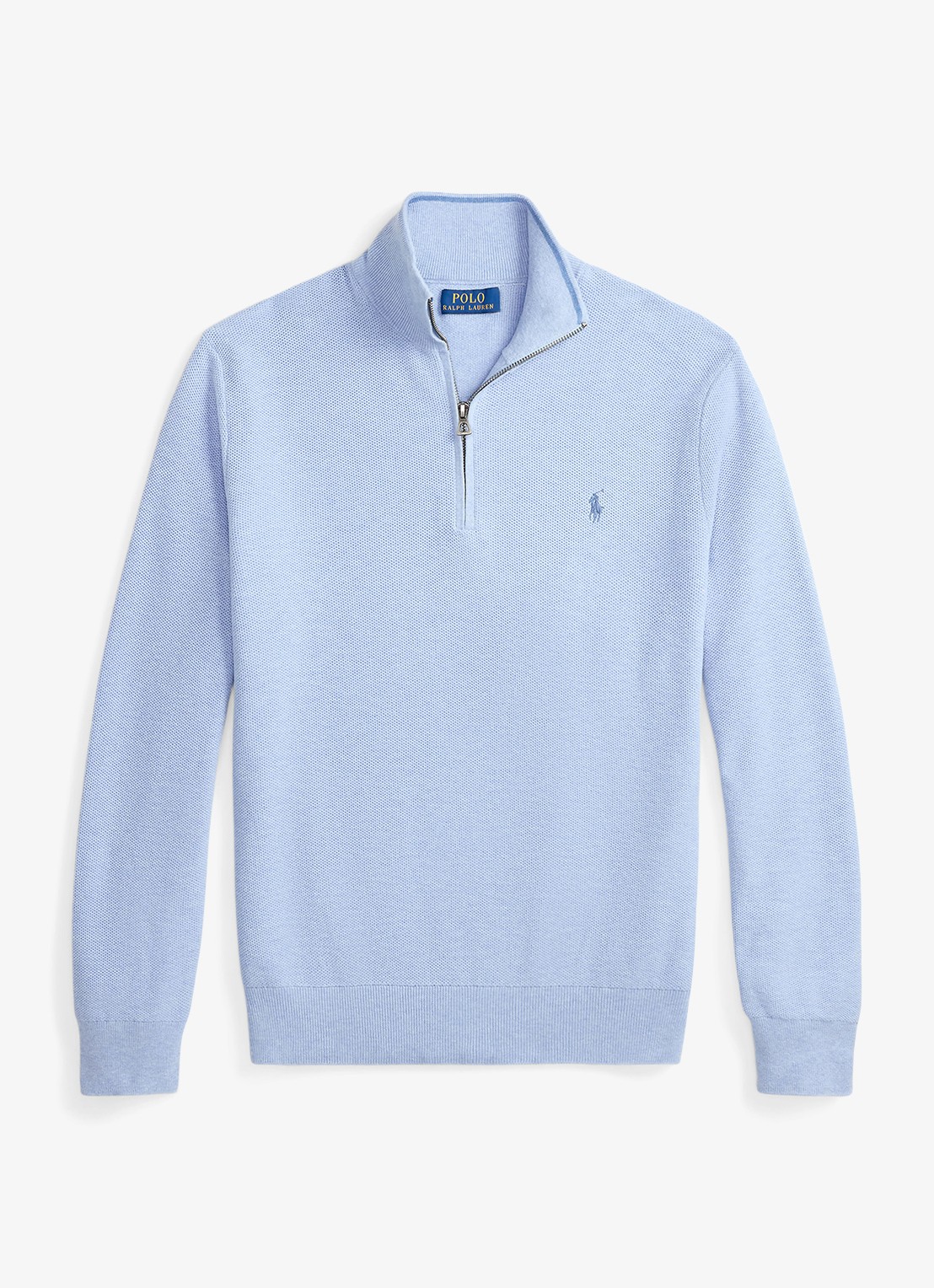 Ralph Lauren Fijngebreide trui met halve rits en logoborduring - voorkant 2 blue hyacith heather / blauw