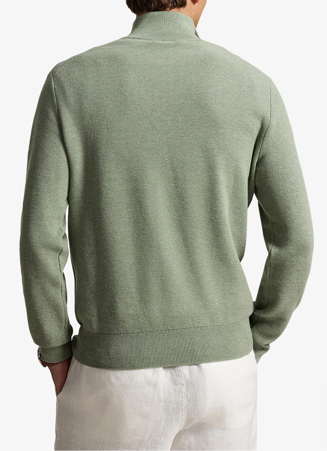 Ralph Lauren Fijngebreide trui met halve rits en logoborduring - achterkant fern green heather / groen