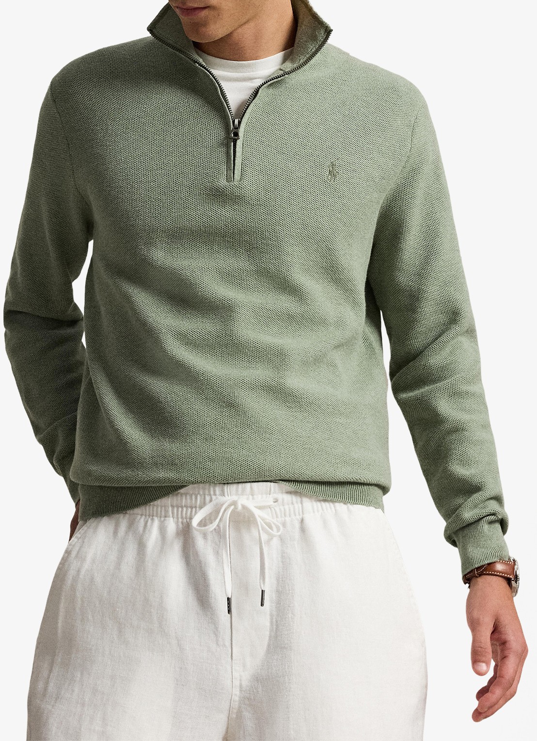 Ralph Lauren Fijngebreide trui met halve rits en logoborduring - detail 4 fern green heather / groen