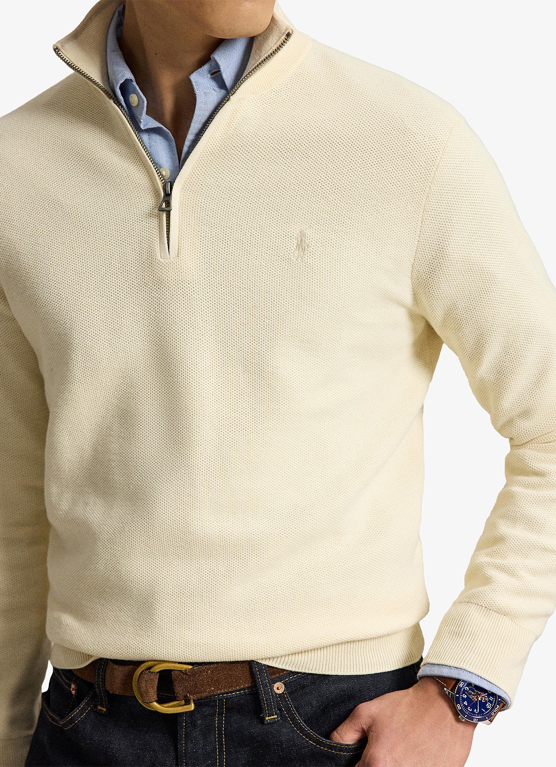 Ralph Lauren Fijngebreide trui met halve rits en logoborduring - detail 2 andover cream / crème