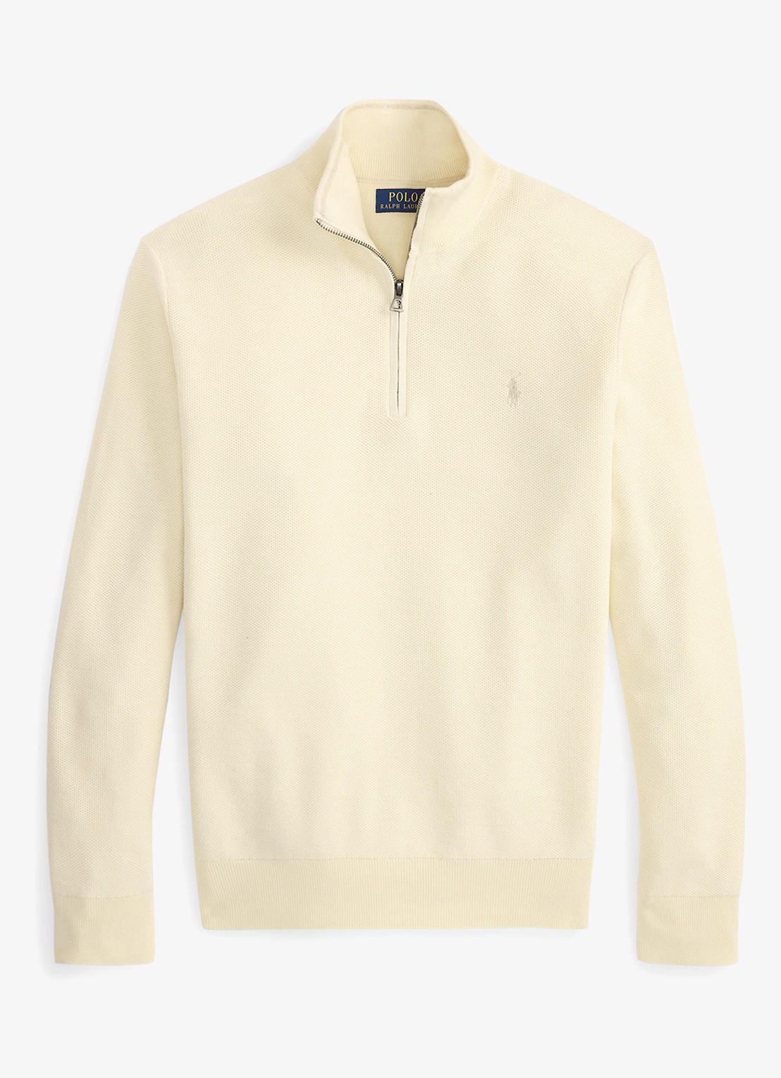 Ralph Lauren Fijngebreide trui met halve rits en logoborduring - voorkant 3 andover cream / crème
