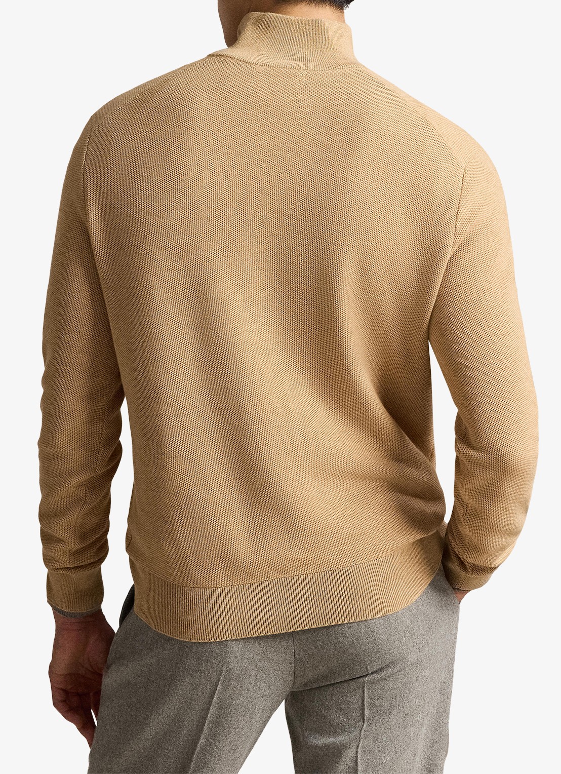 Ralph Lauren Fijngebreide trui met halve rits en logoborduring - achterkant 3 camel melange / bruin