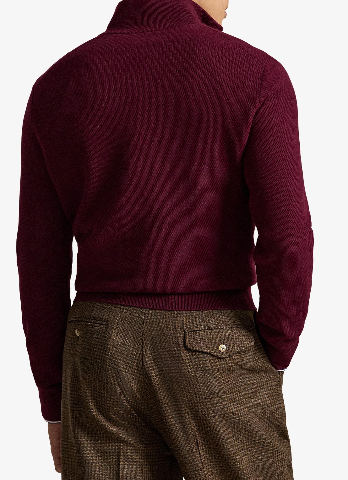Ralph Lauren Fijngebreide trui met halve rits en logoborduring - achterkant merlot wine heather / rood