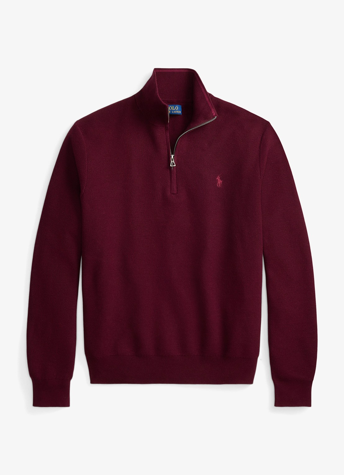 Ralph Lauren Fijngebreide trui met halve rits en logoborduring - voorkant 4 merlot wine heather / rood