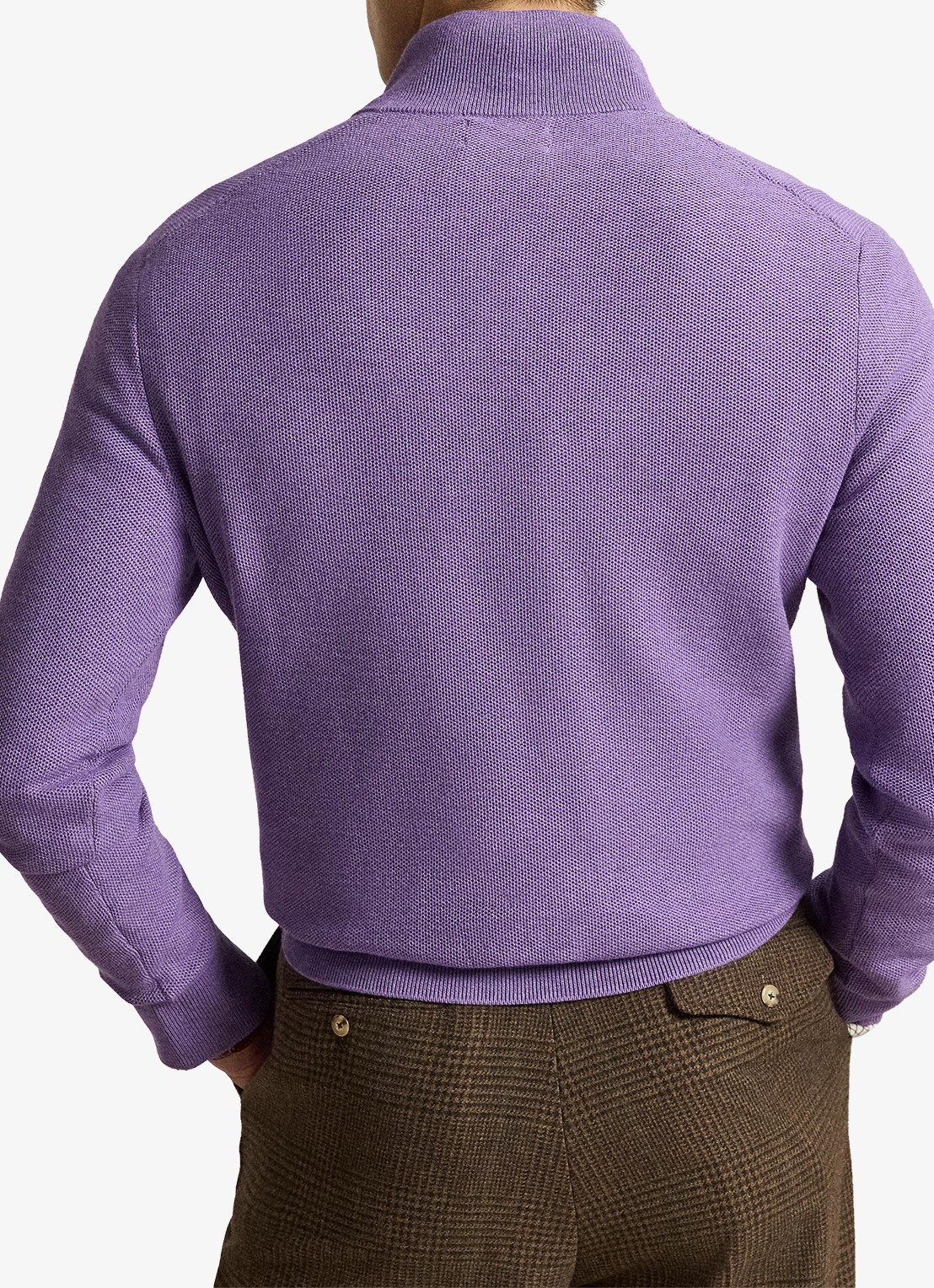 Ralph Lauren Fijngebreide trui met halve rits en logoborduring - achterkant light coronet purple heather / lichtpaars