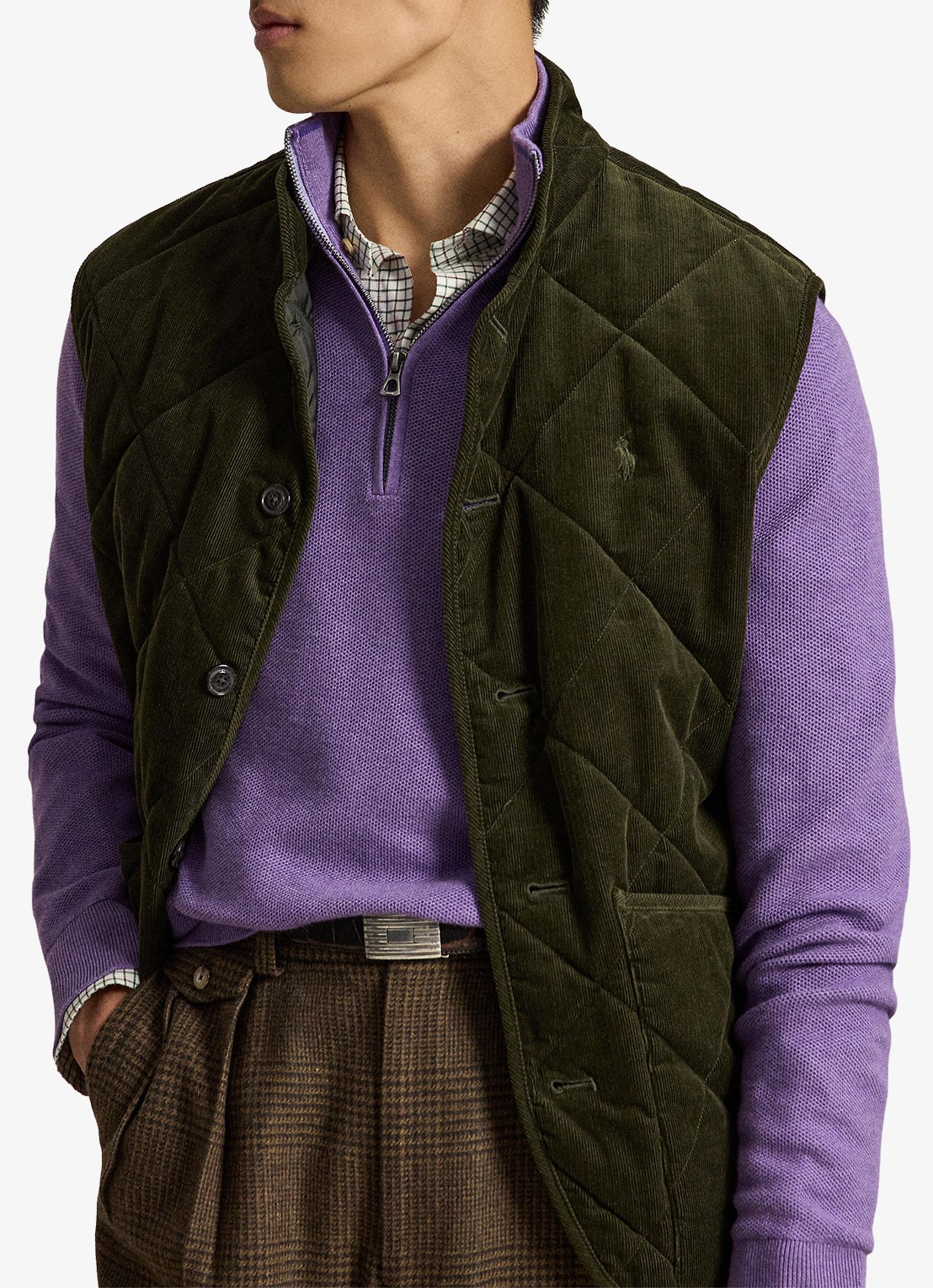 Ralph Lauren Fijngebreide trui met halve rits en logoborduring - detail 3 light coronet purple heather / lichtpaars