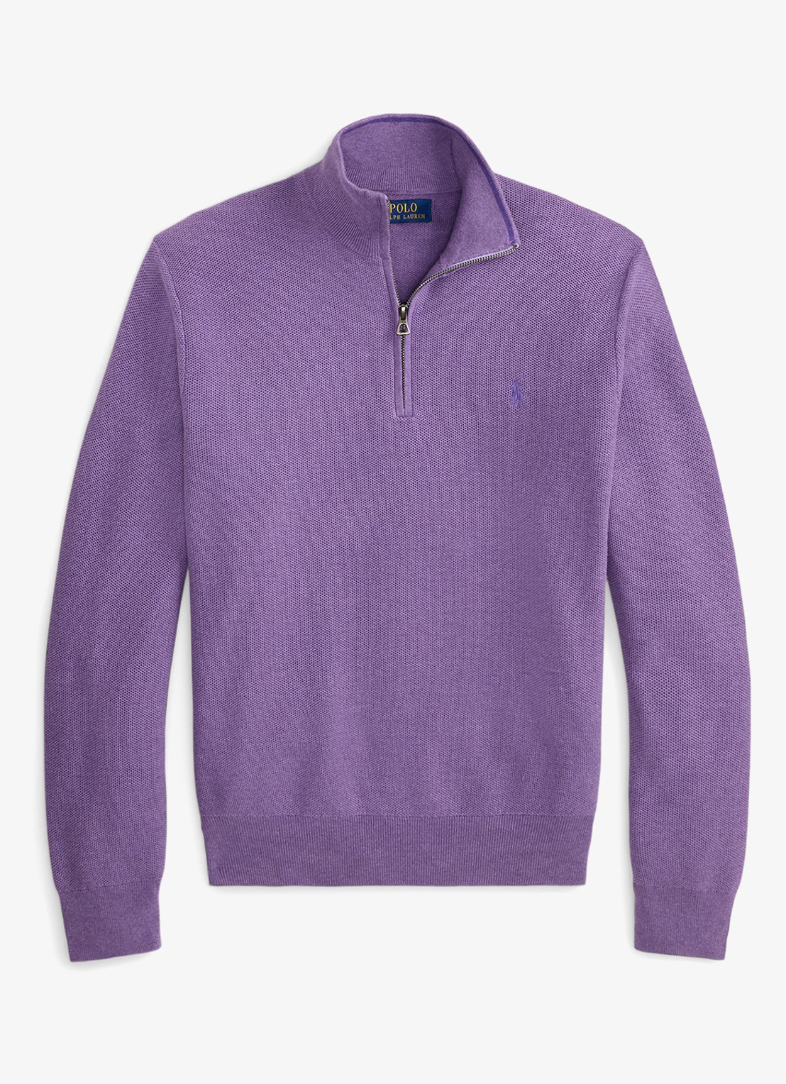 Ralph Lauren Fijngebreide trui met halve rits en logoborduring - voorkant 4 light coronet purple heather / lichtpaars