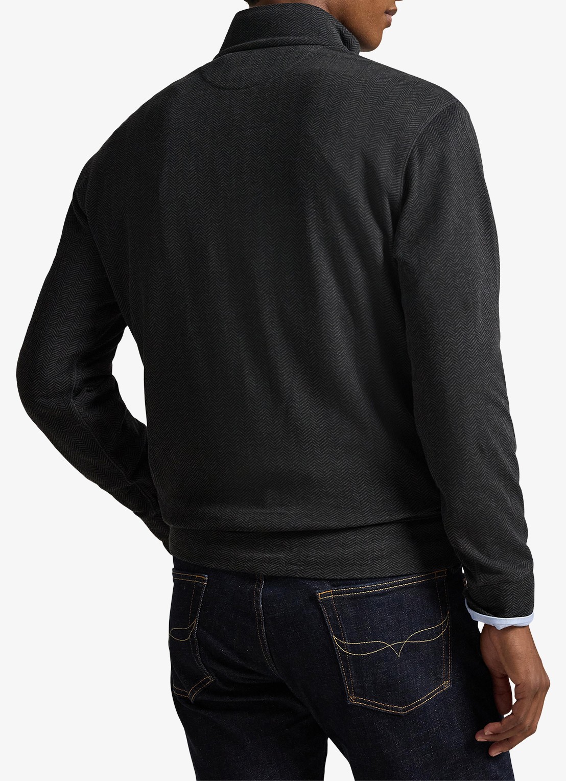 Ralph Lauren Fijngebreide trui met halve rits en visgraatdessin - achterkant windsor herringbone / donkergrijs