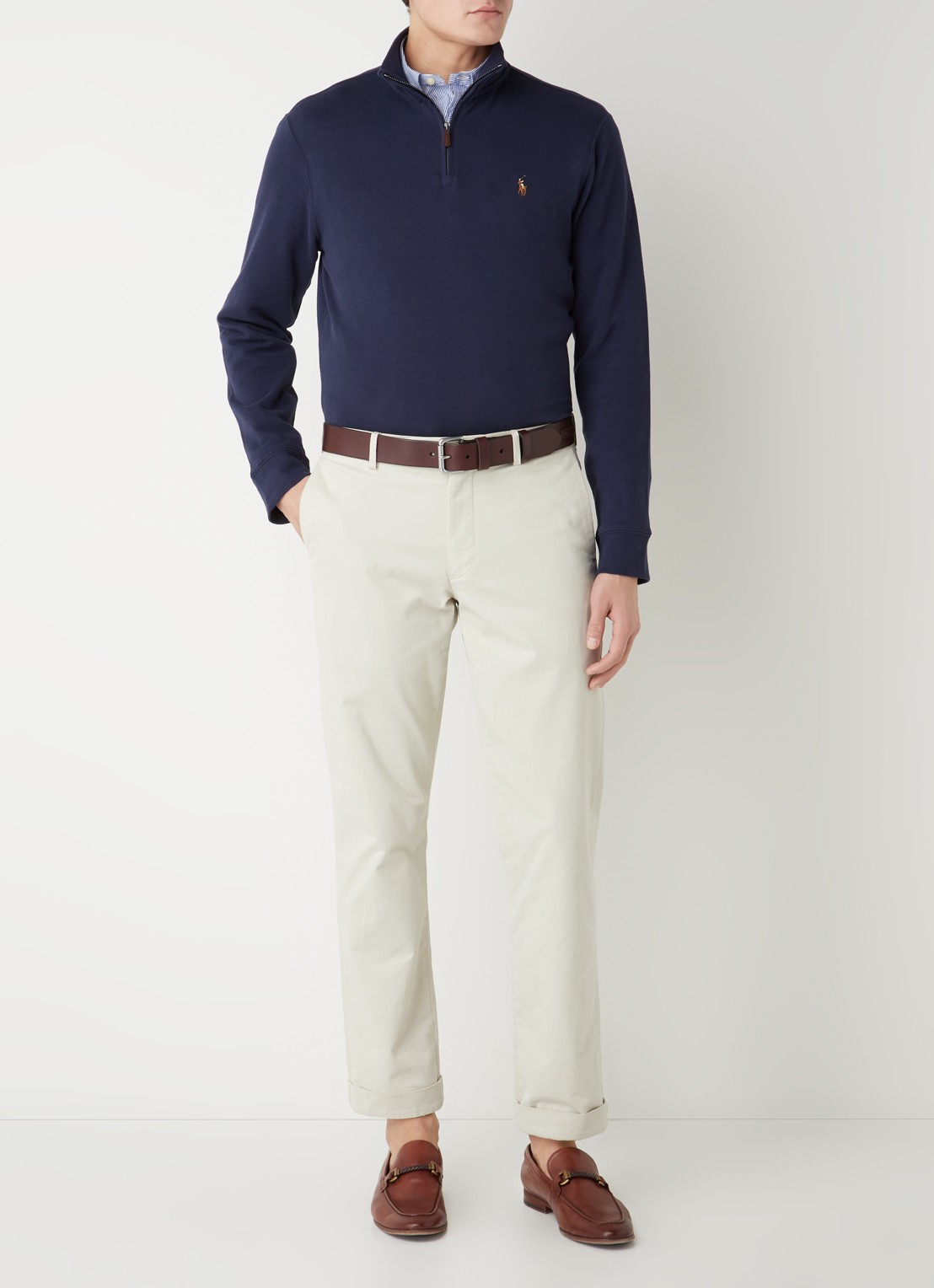 Ralph Lauren Fijngebreide trui met halve rits  - voorkant 3 cruise navy / donkerblauw