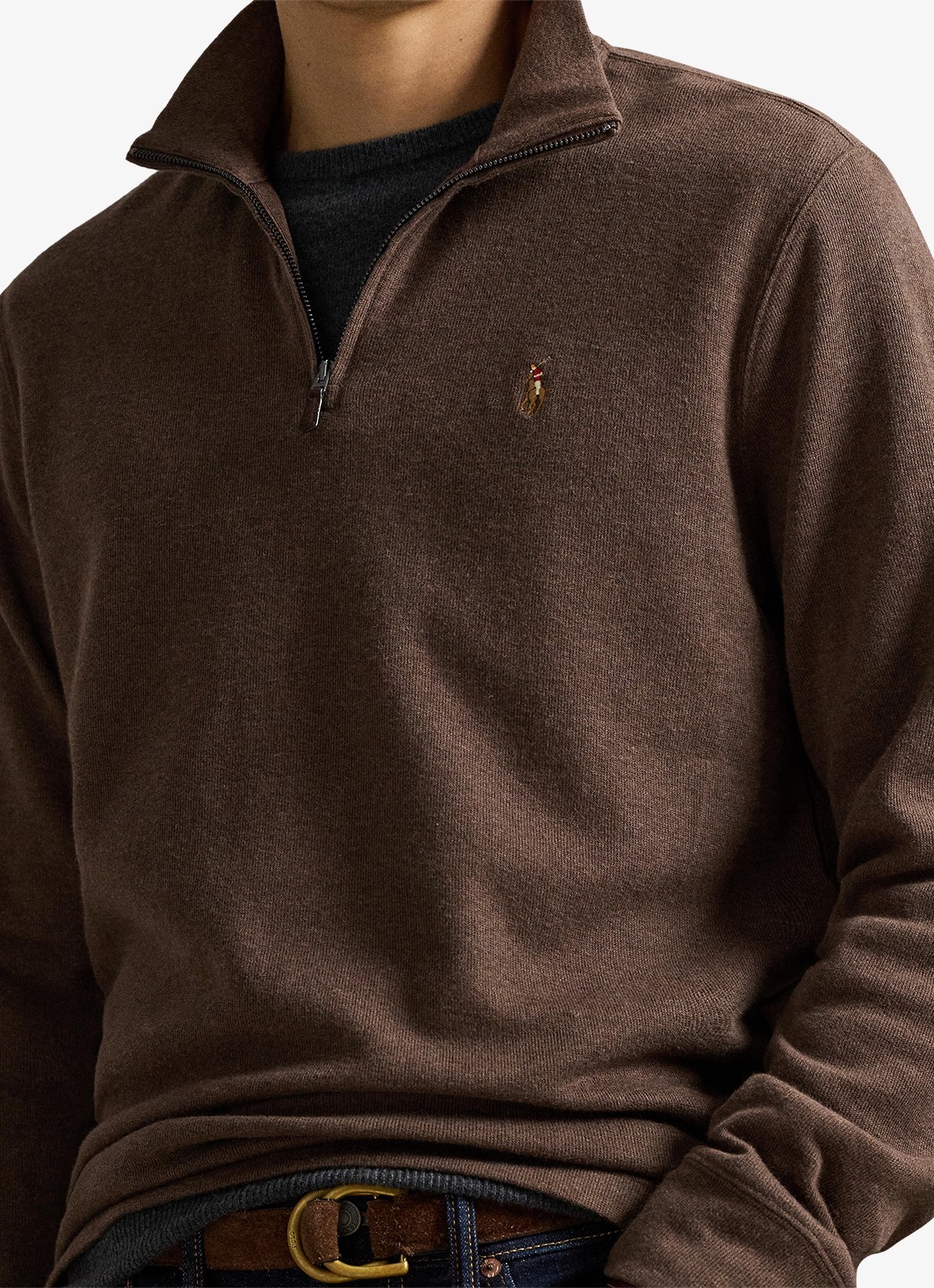 Ralph Lauren Fijngebreide trui met halve rits  - detail 4 nutmeg brown heather 2zao