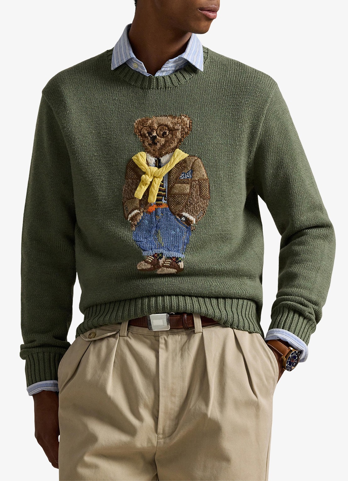 Ralph Lauren Fijngebreide trui met ingebreide print - detail 2 lovette heather / legergroen