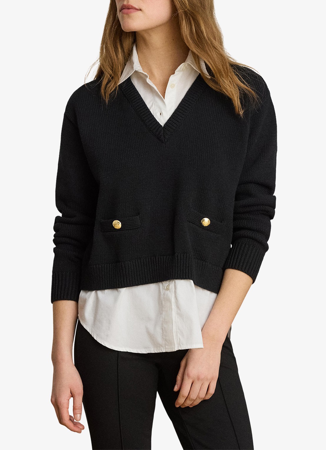 Ralph Lauren Fijngebreide trui met kraag - detail 4 black/white / zwart