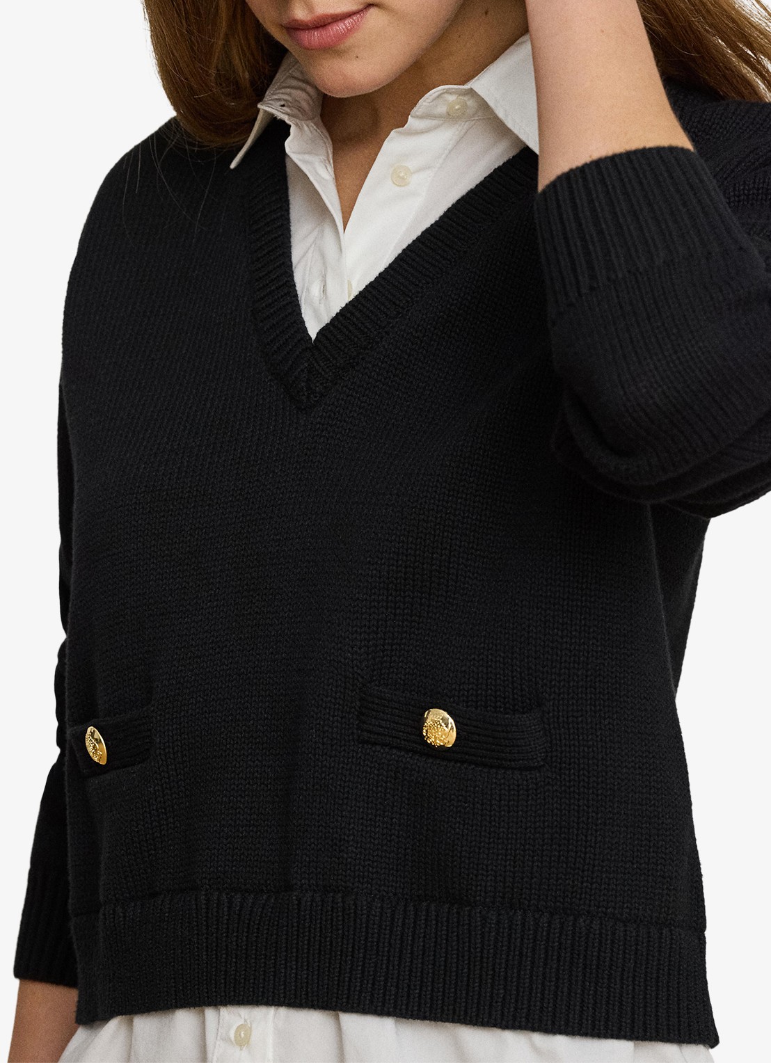 Ralph Lauren Fijngebreide trui met kraag - detail 5 black/white / zwart