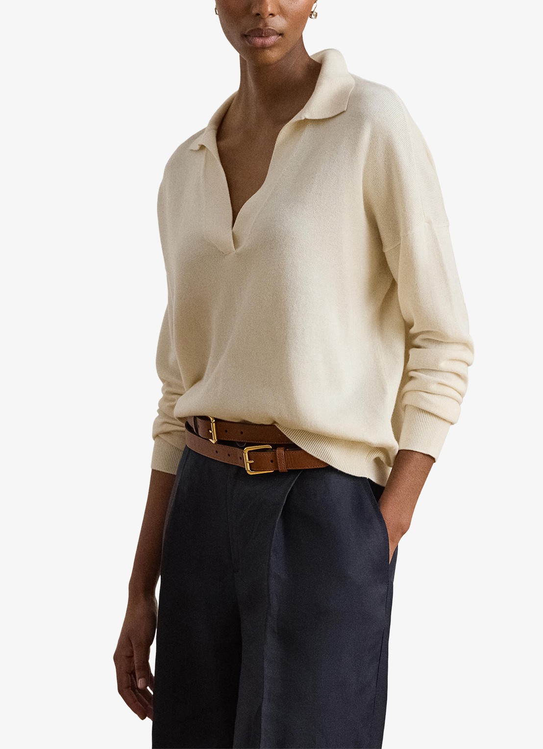 Ralph Lauren Fijngebreide trui met kraag - detail 4 mascarpone crème / crème