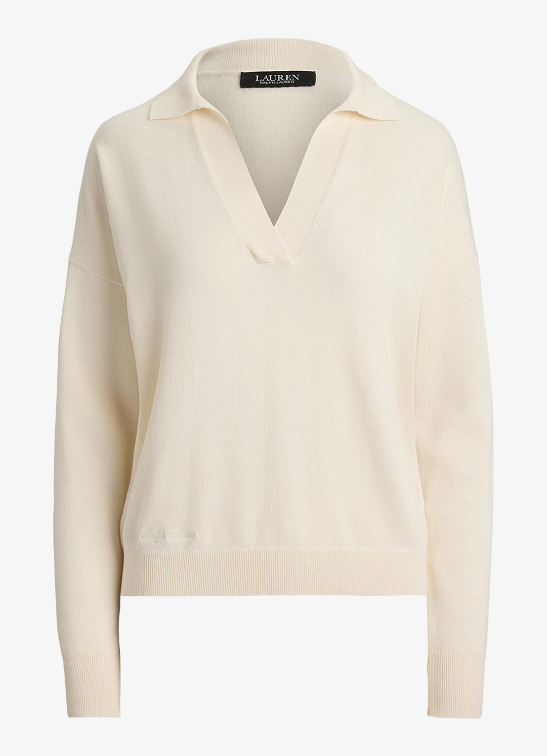 Ralph Lauren Fijngebreide trui met kraag - voorkant mascarpone crème / crème