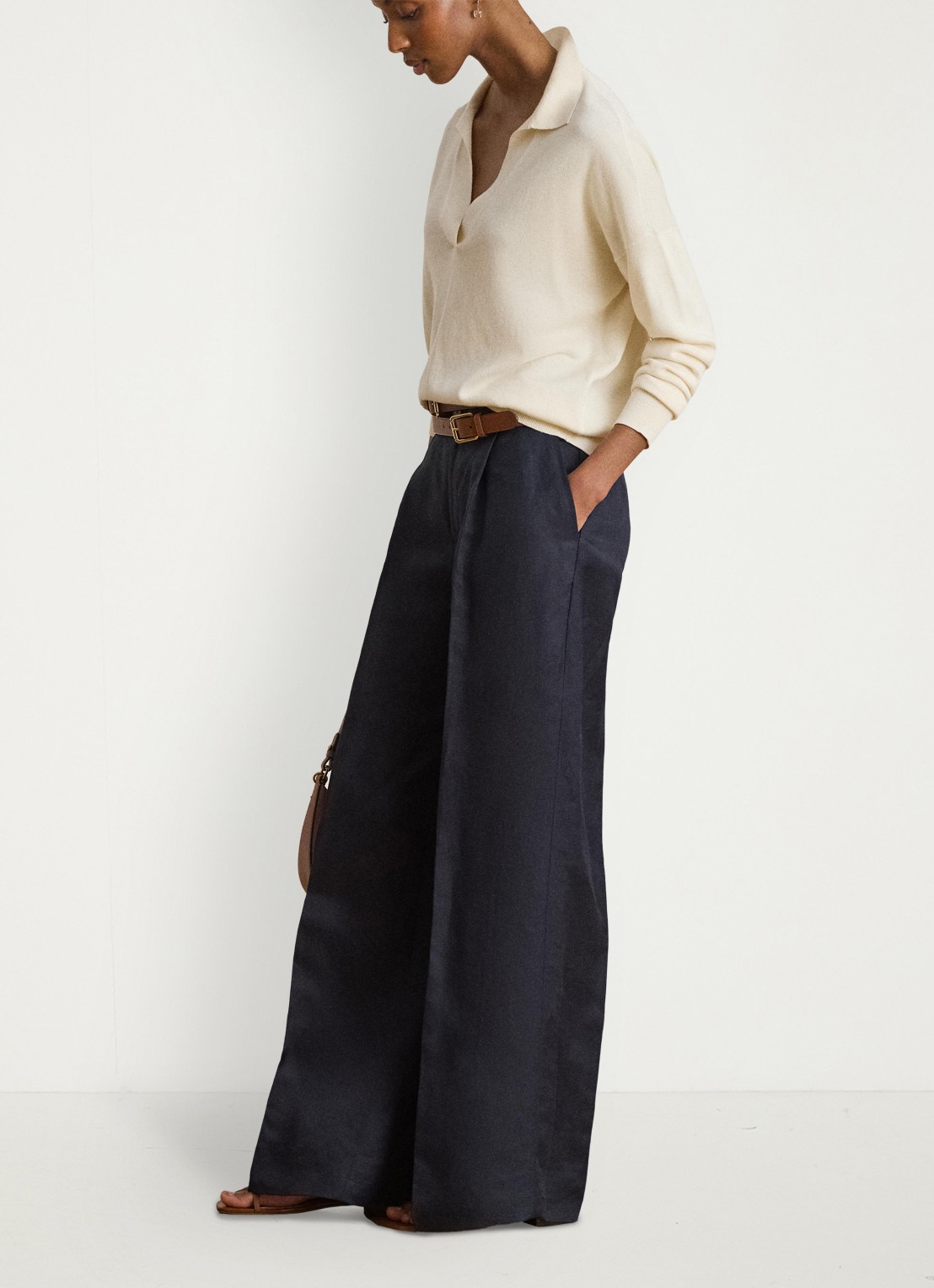 Ralph Lauren Fijngebreide trui met kraag - voorkant 2 mascarpone crème / crème