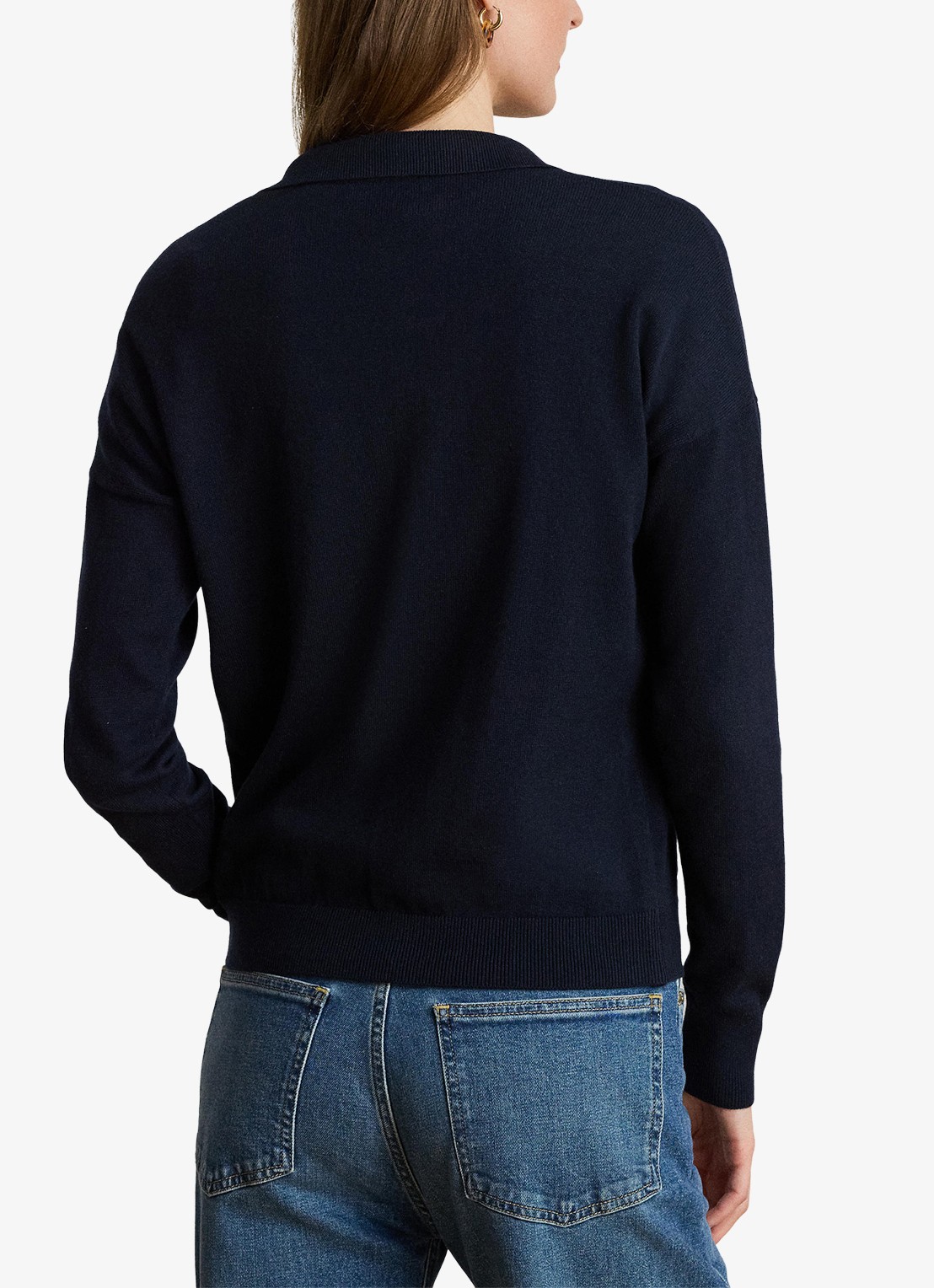 Ralph Lauren Fijngebreide trui met kraag - achterkant 3 lauren navy / blauw