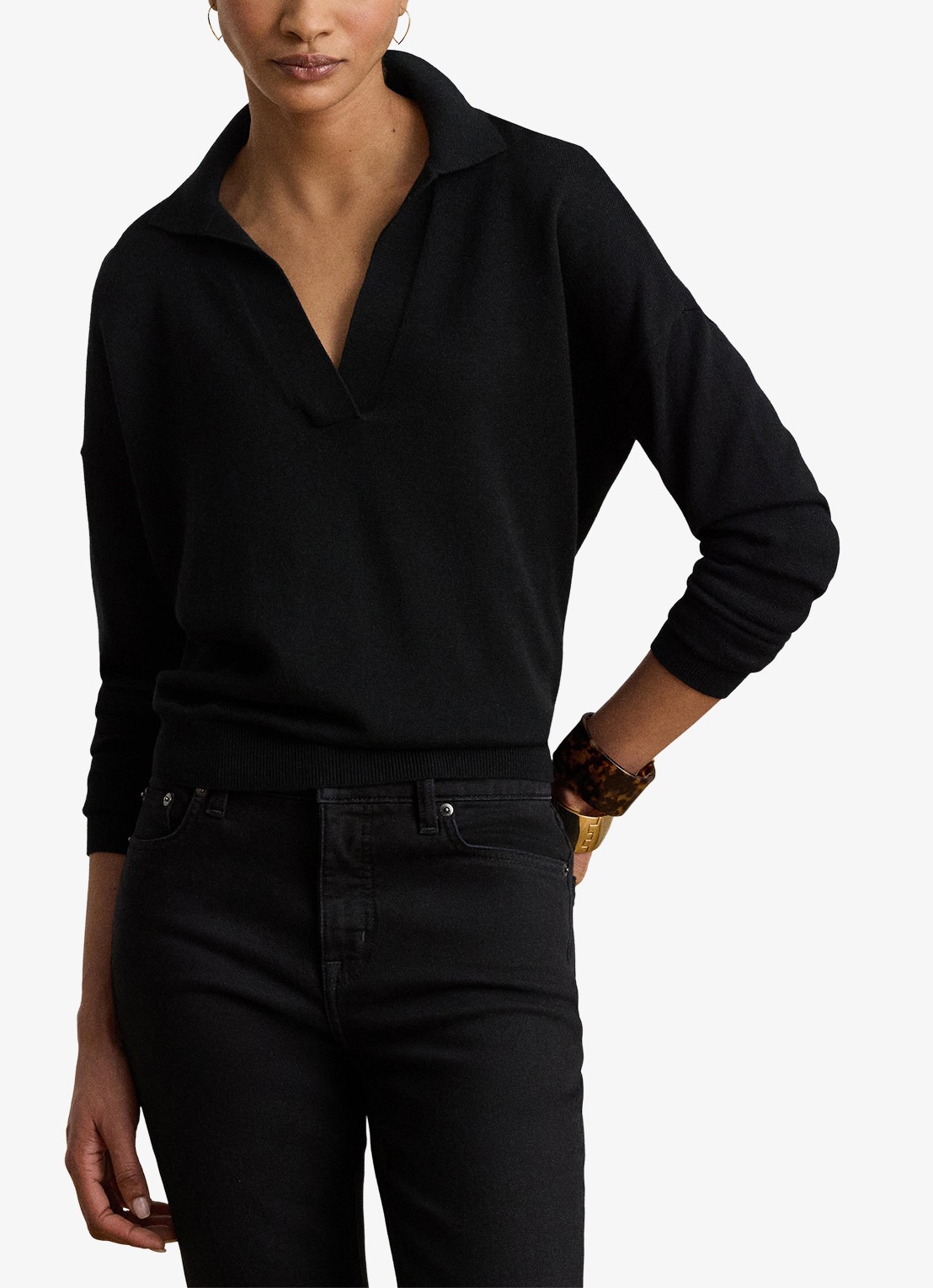 Ralph Lauren Fijngebreide trui met kraag - detail 3 zwart