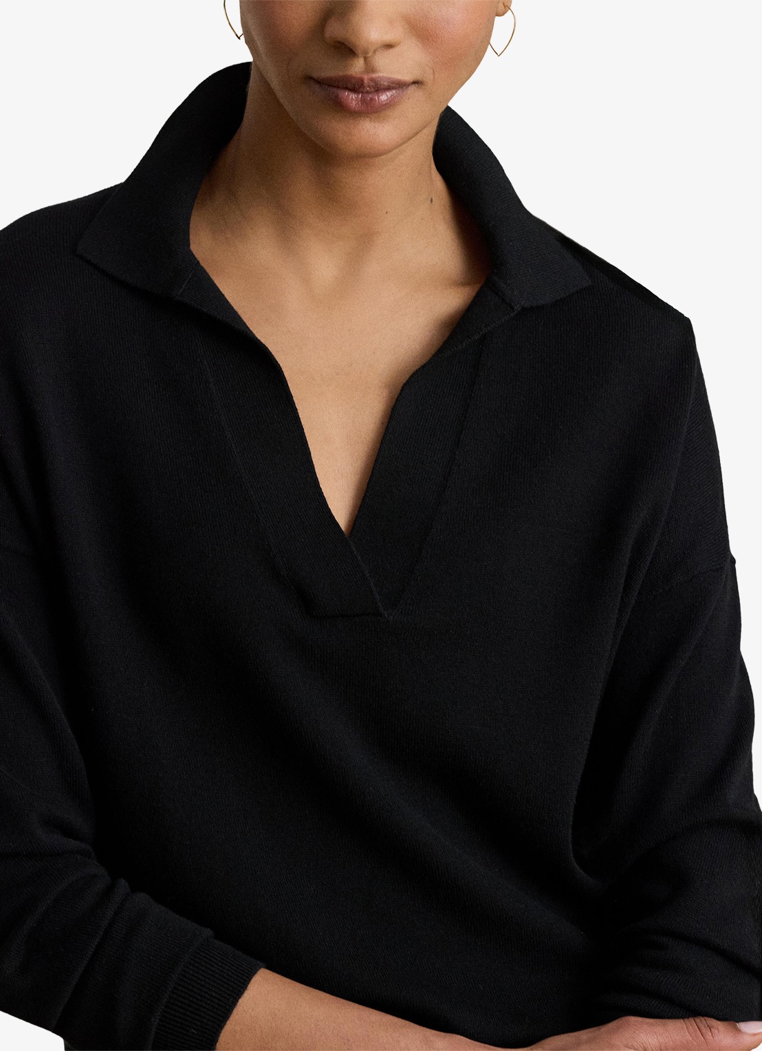 Ralph Lauren Fijngebreide trui met kraag - detail 4 zwart