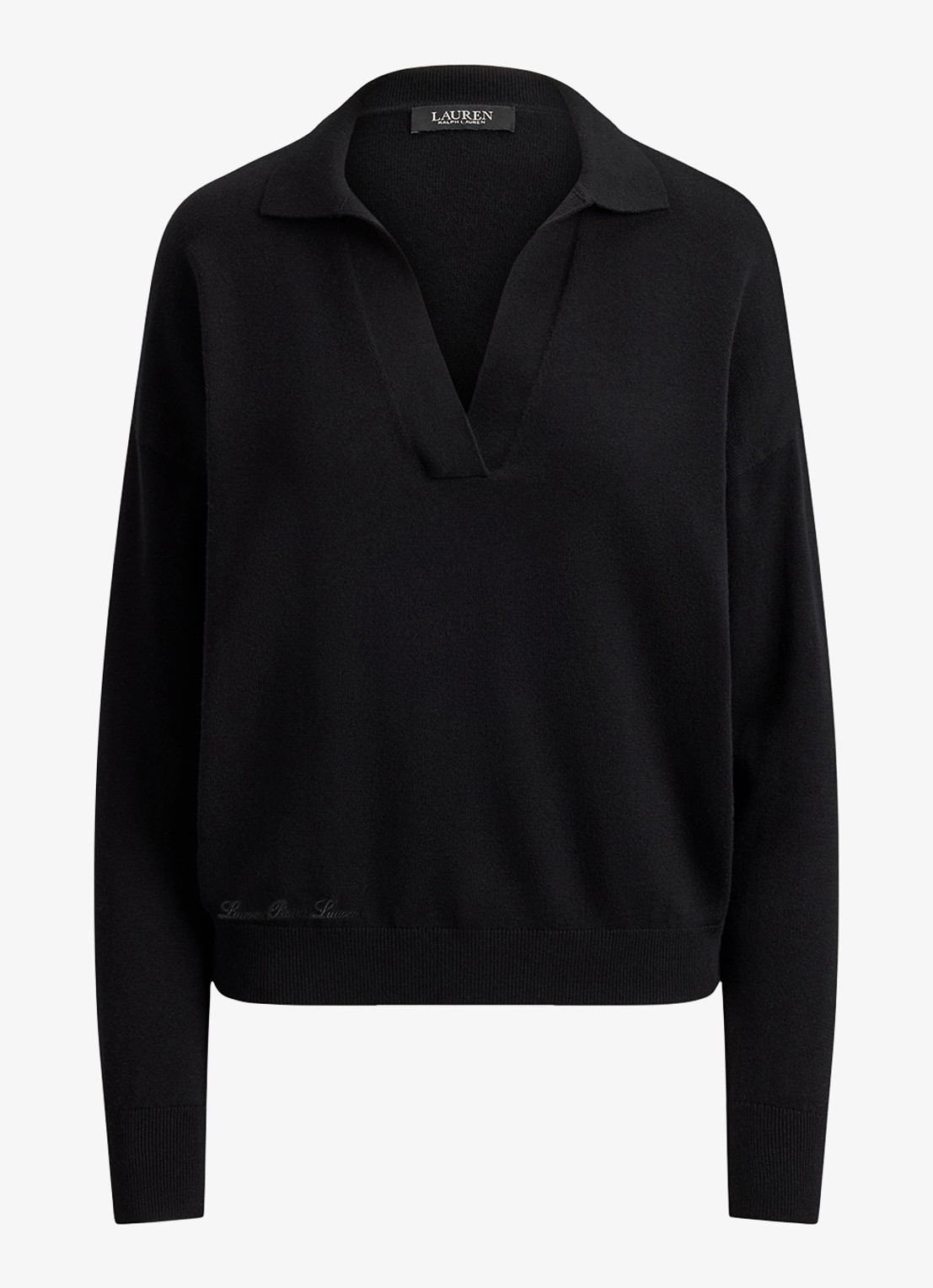 Ralph Lauren Fijngebreide trui met kraag - voorkant zwart