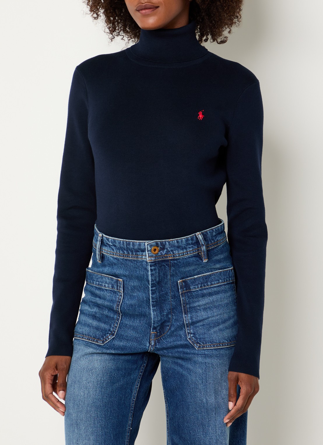 Ralph Lauren Fijngebreide trui met logo en col - detail 2 donkerblauw