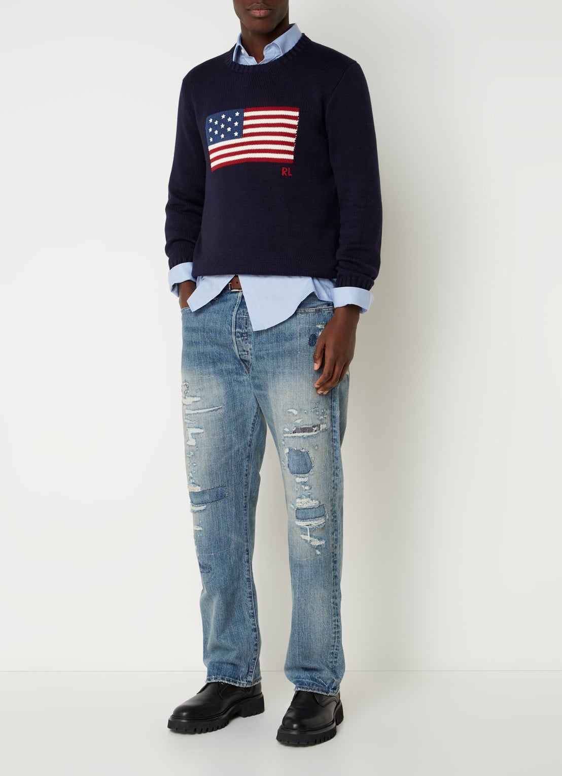 Ralph Lauren Fijngebreide trui met logo  - voorkant hunter navy / donkerblauw