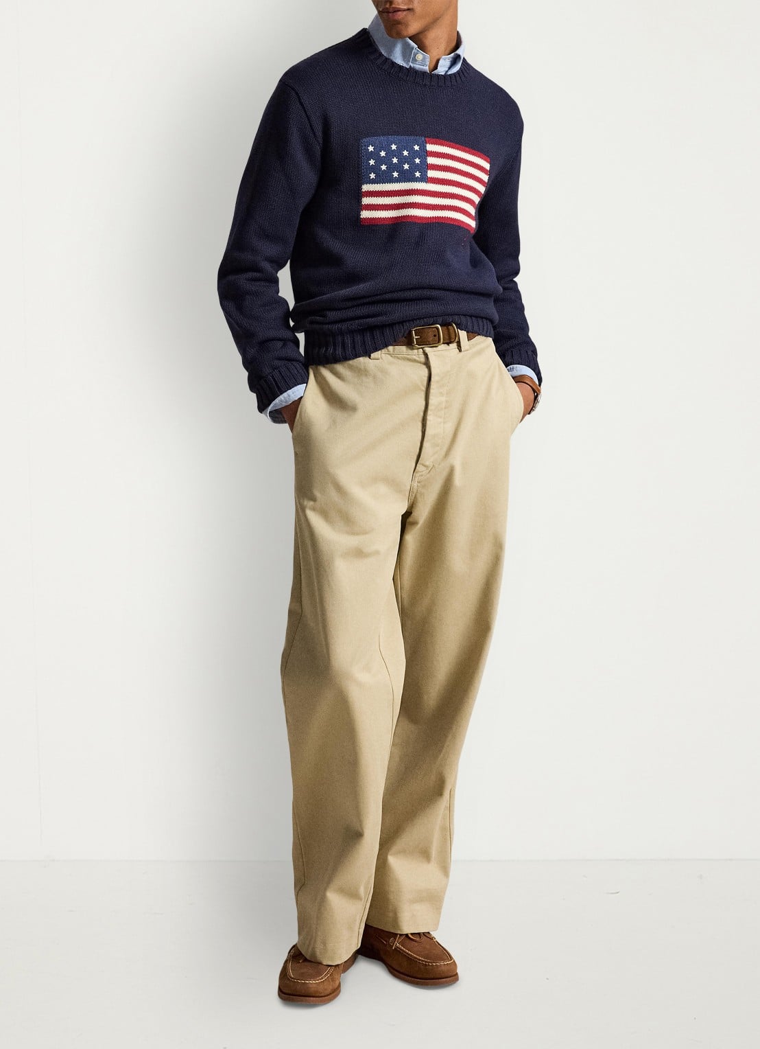 Ralph Lauren Fijngebreide trui met logo - voorkant 3 hunter navy / donkerblauw
