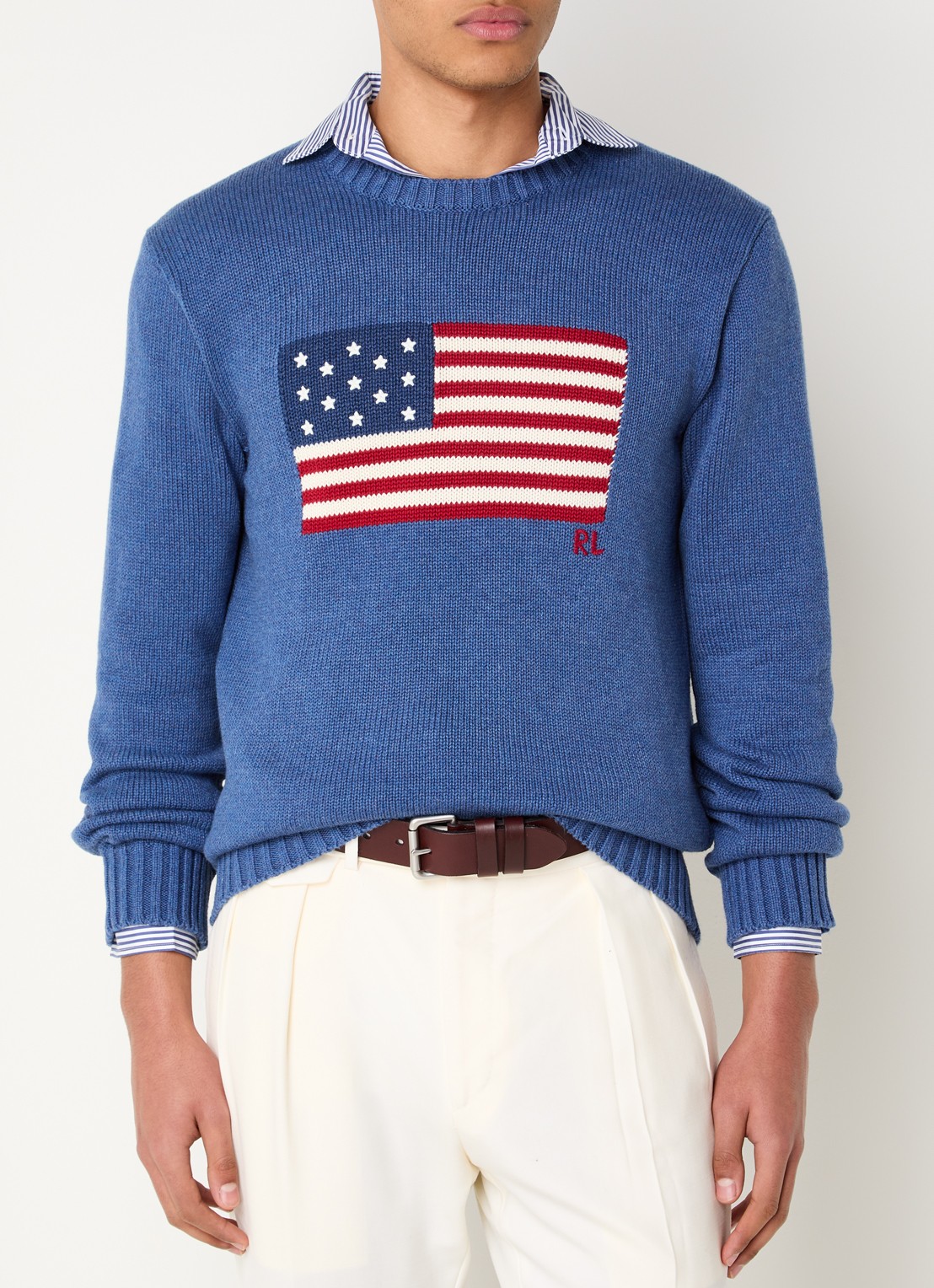 Ralph Lauren Fijngebreide trui met logo - detail sea salt blue hthr / blauw