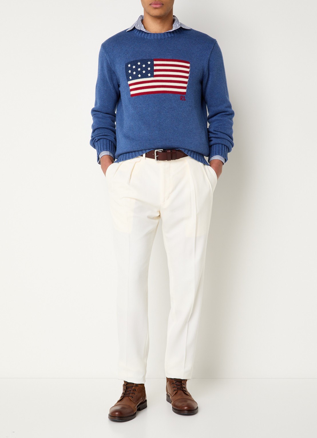 Ralph Lauren Fijngebreide trui met logo - voorkant 3 sea salt blue hthr / blauw