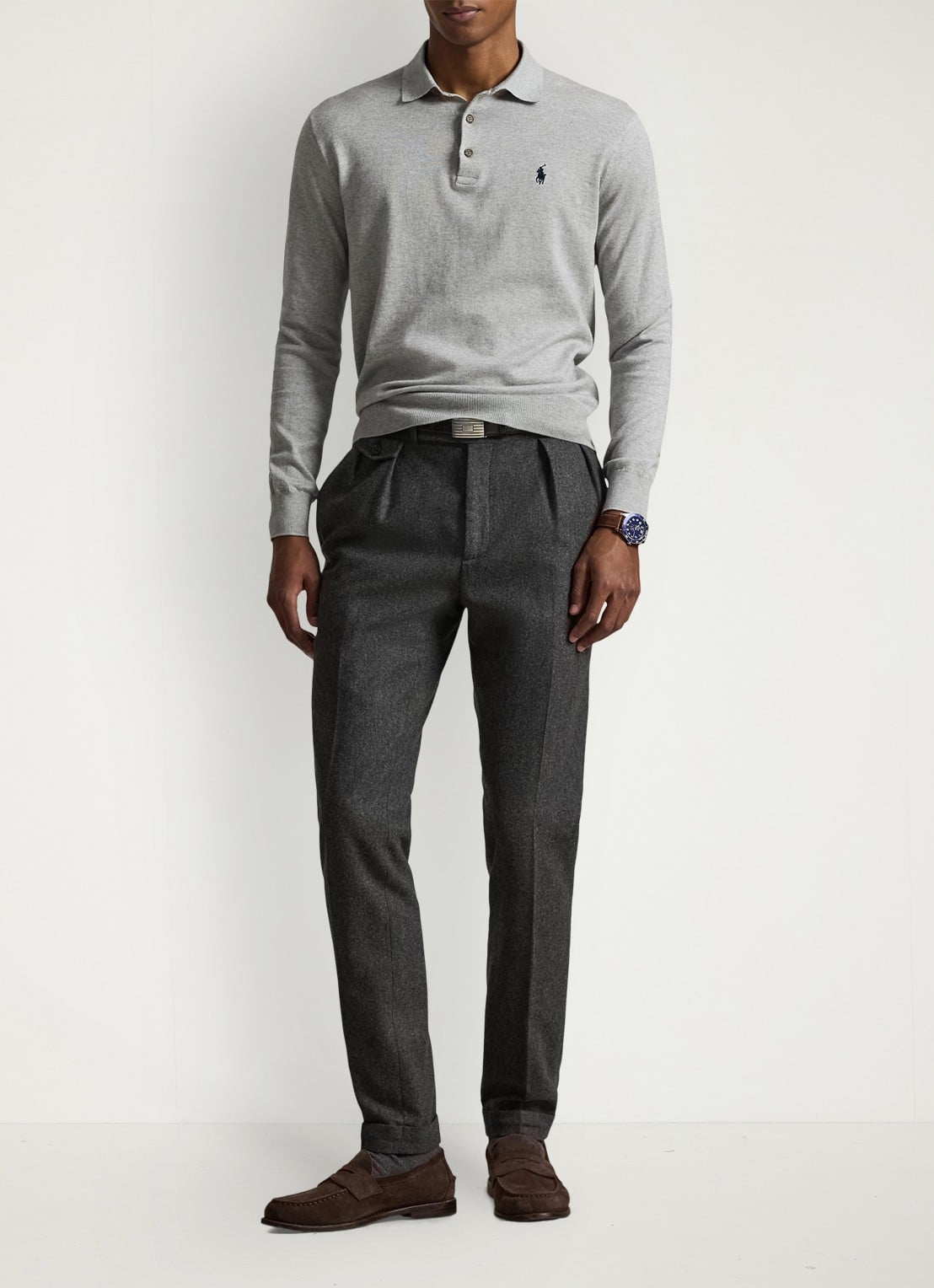 Ralph Lauren Fijngebreide trui met logoborduring - voorkant 2 andover heather / lichtgrijs