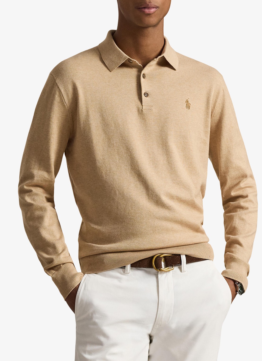 Ralph Lauren Fijngebreide trui met logoborduring - detail 2 camel melange / camel
