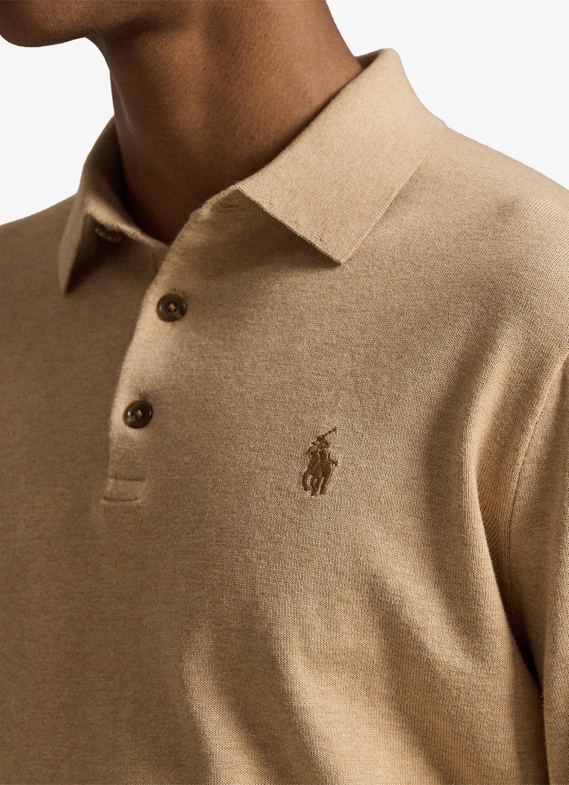 Ralph Lauren Fijngebreide trui met logoborduring - detail 3 camel melange / camel