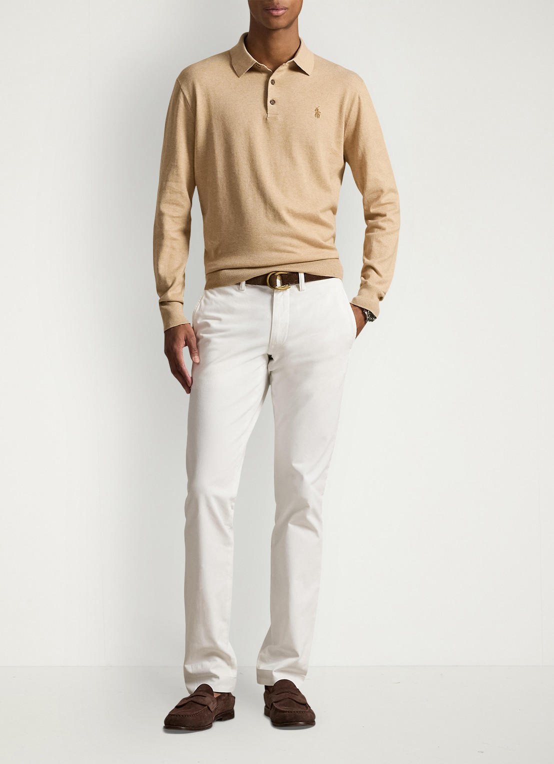 Ralph Lauren Fijngebreide trui met logoborduring - voorkant 5 camel melange / camel