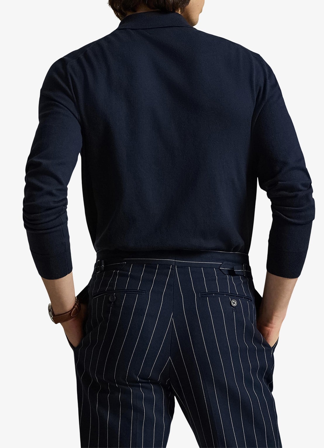 Ralph Lauren Fijngebreide trui met logoborduring - achterkant blauw