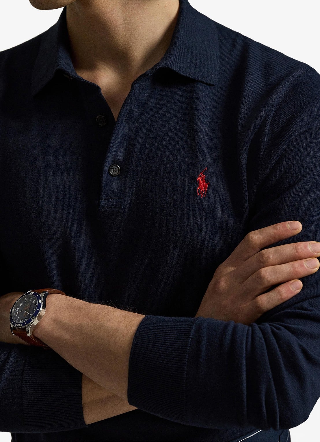 Ralph Lauren Fijngebreide trui met logoborduring - detail 3 blauw