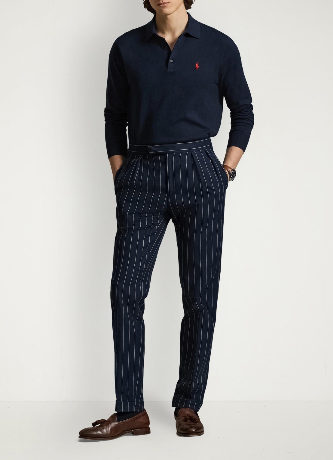 Ralph Lauren Fijngebreide trui met logoborduring - voorkant 5 blauw