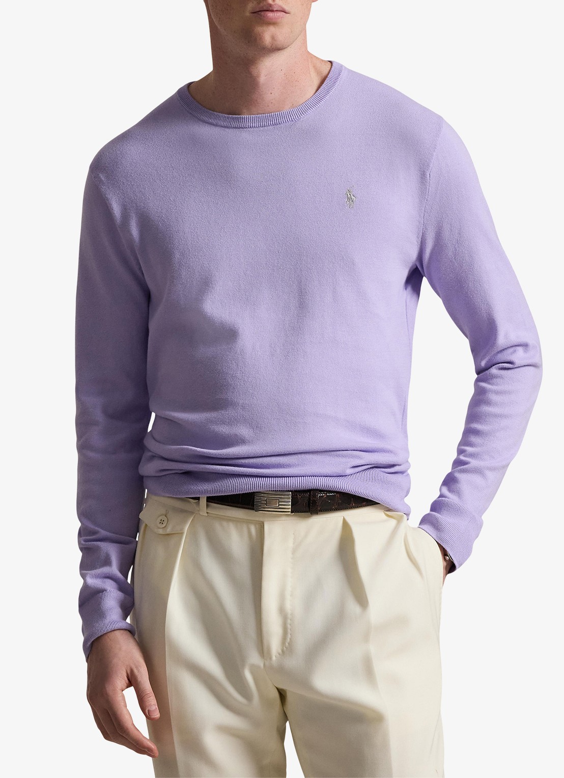 Ralph Lauren Fijngebreide trui met logoborduring - detail 2 powder purple / lichtpaars