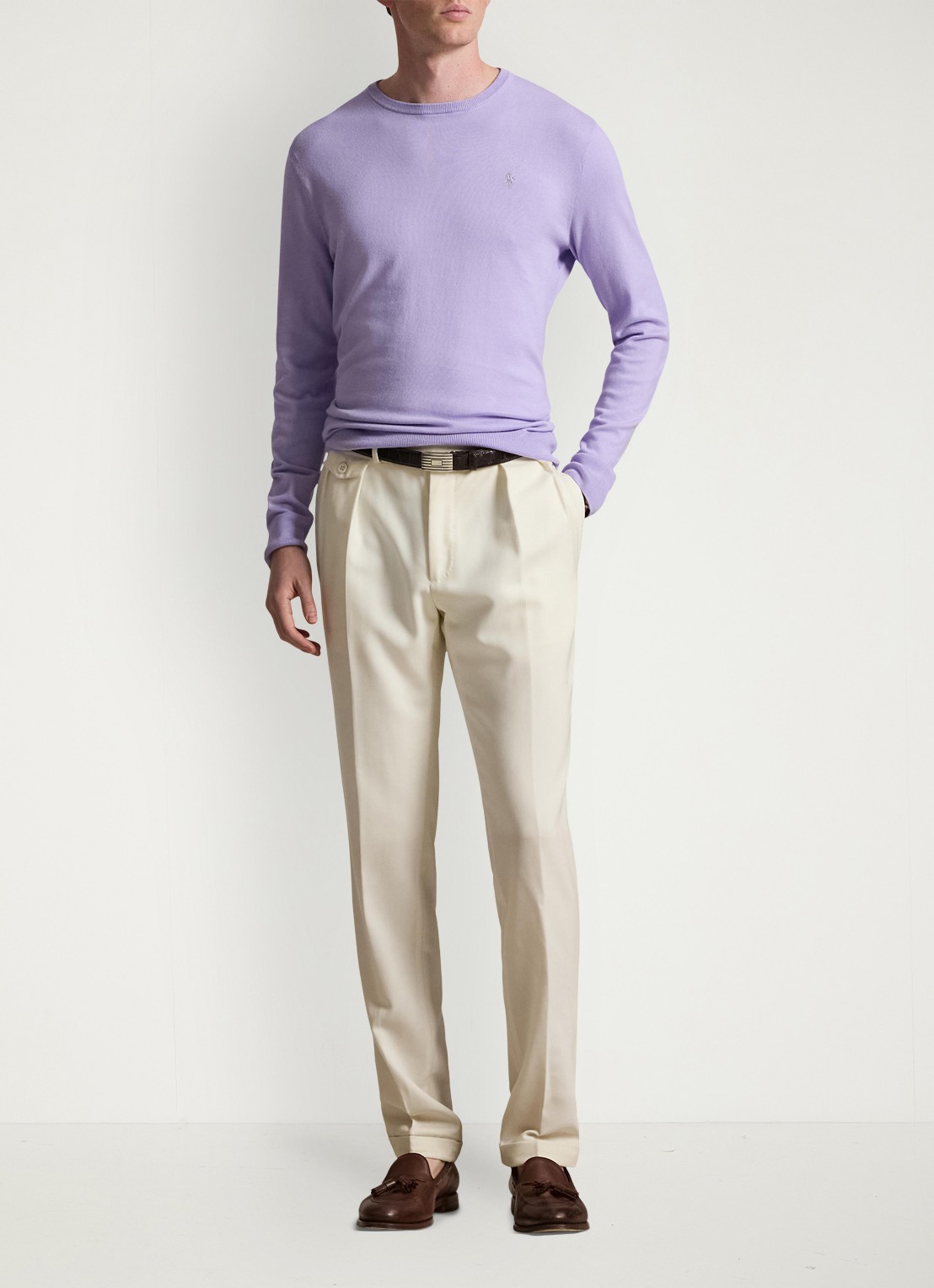 Ralph Lauren Fijngebreide trui met logoborduring - voorkant 5 powder purple / lichtpaars