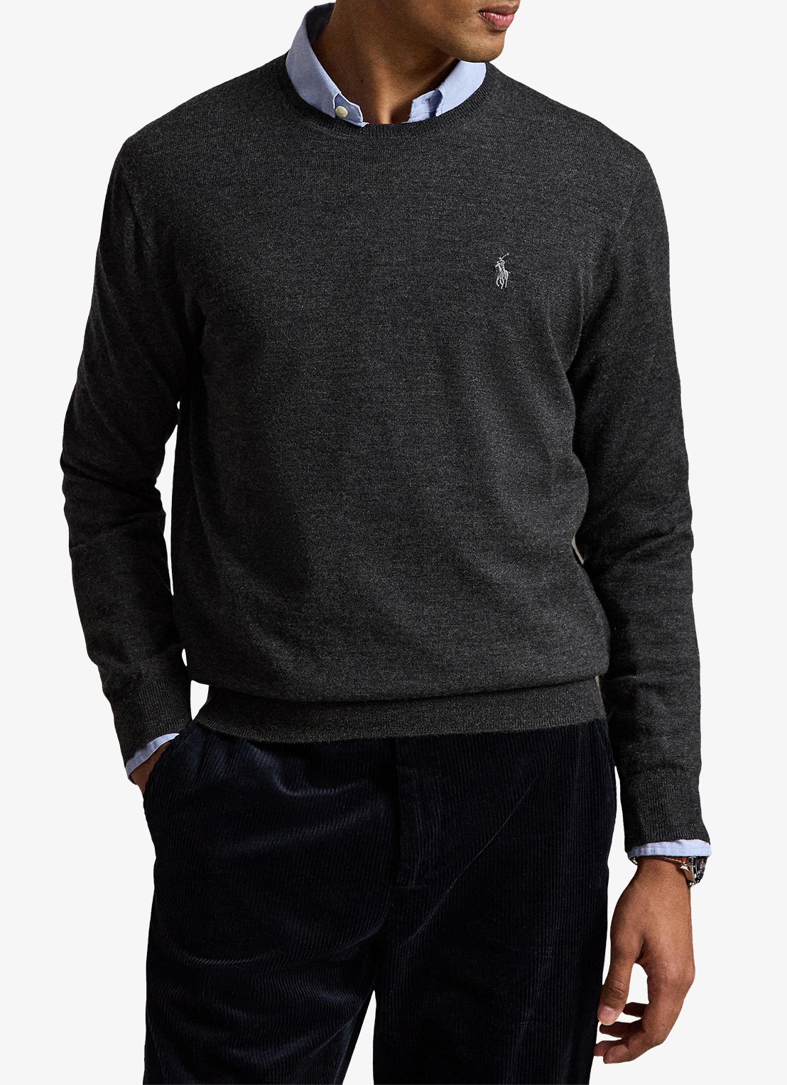 Ralph Lauren Fijngebreide trui met logoborduring - voorkant 2 dark granite hthr / donkergrijs