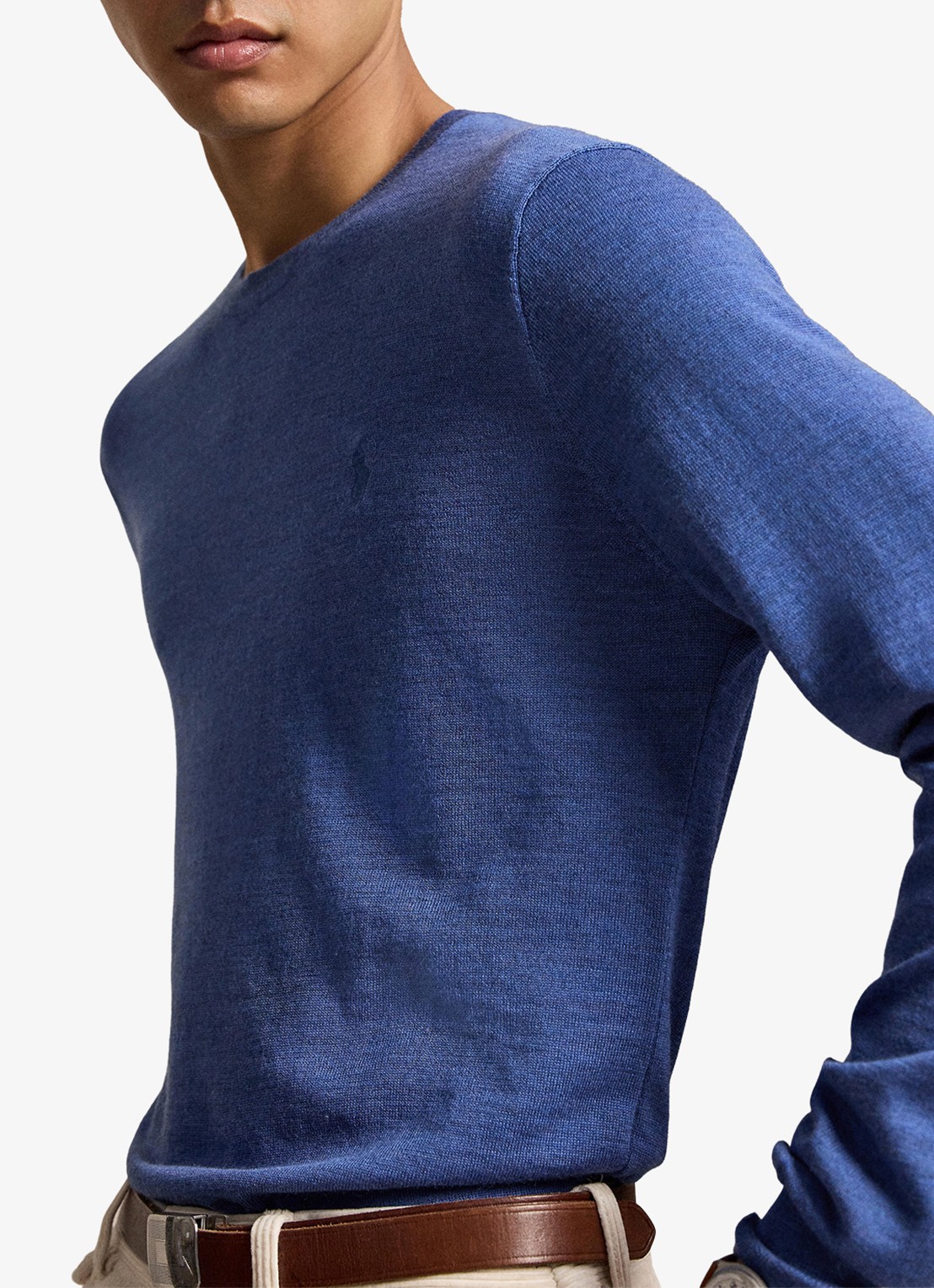 Ralph Lauren Fijngebreide trui met logoborduring - detail 3 clarity blue heather / blauw