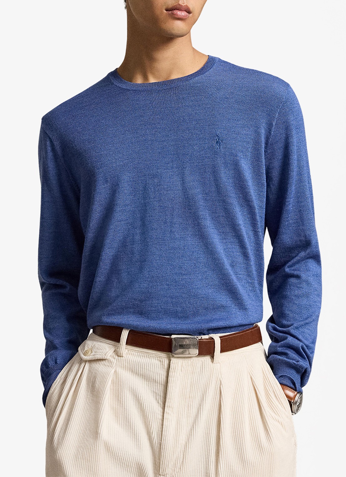Ralph Lauren Fijngebreide trui met logoborduring - voorkant 2 clarity blue heather / blauw