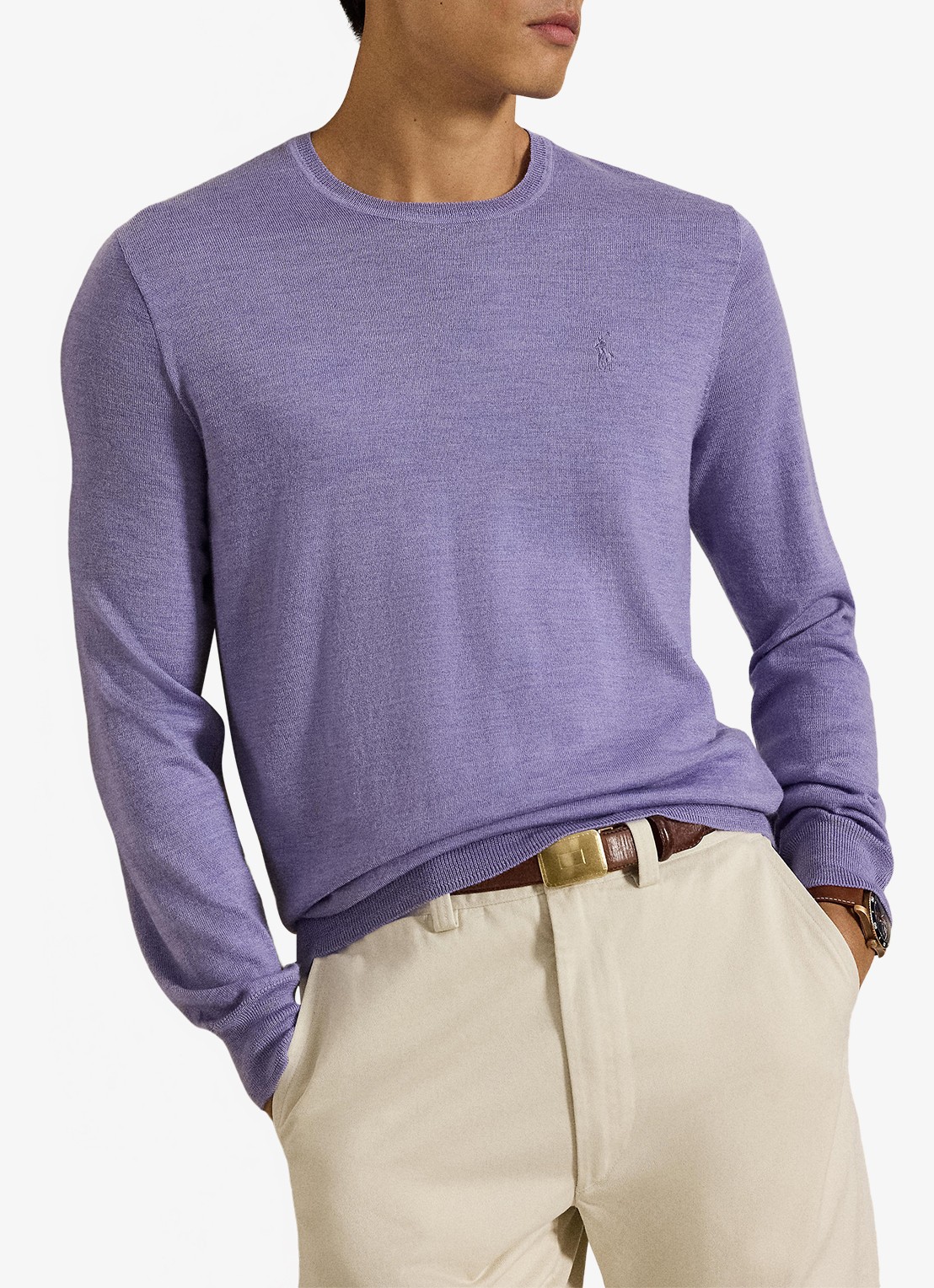Ralph Lauren Fijngebreide trui met logoborduring - voorkant 6 honeycreeper purple heather / paars