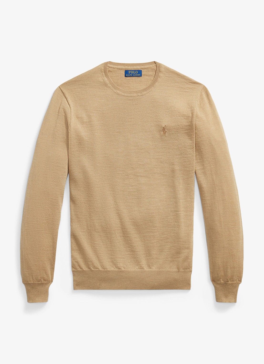 Ralph Lauren Fijngebreide trui met logoborduring - voorkant jicama brown heather / beige