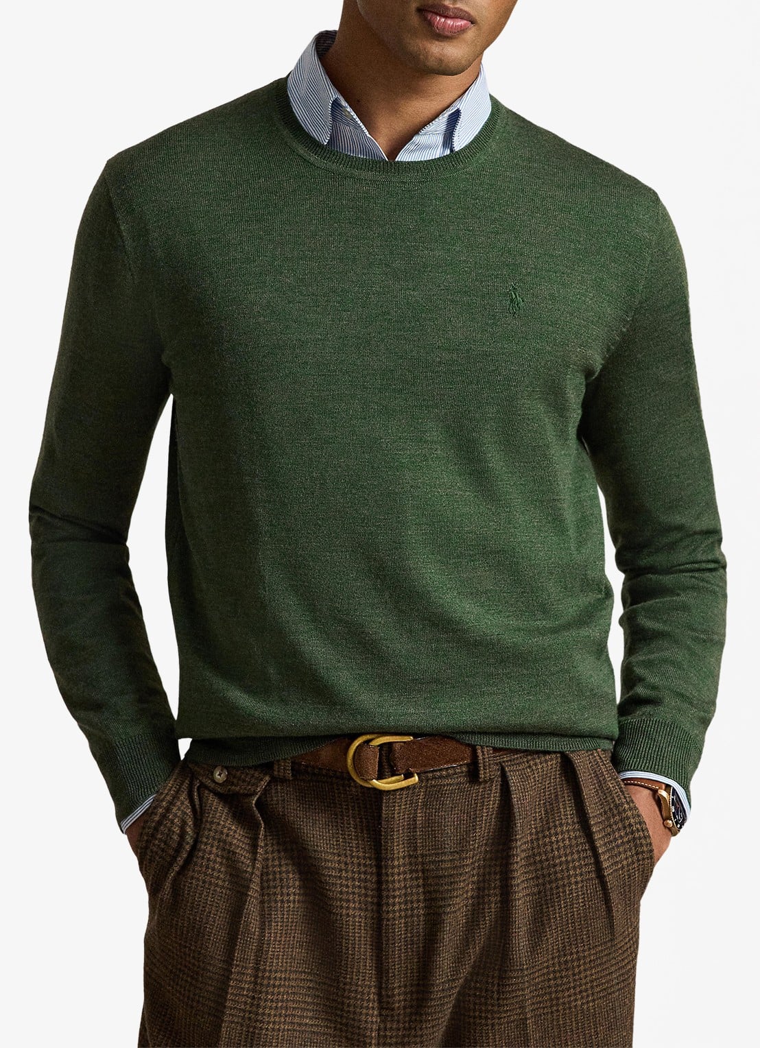 Ralph Lauren Fijngebreide trui met logoborduring - voorkant 2 lodgepole pine heather / groen