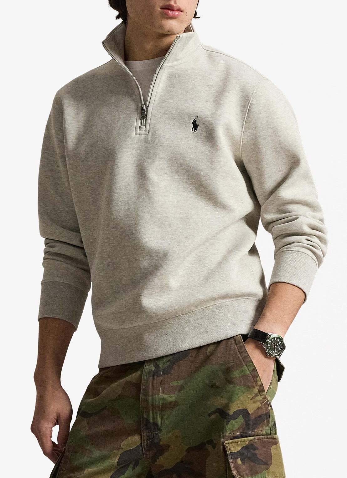 Ralph Lauren Fijngebreide trui met logoborduring - voorkant 5 lt sport heather / grijs