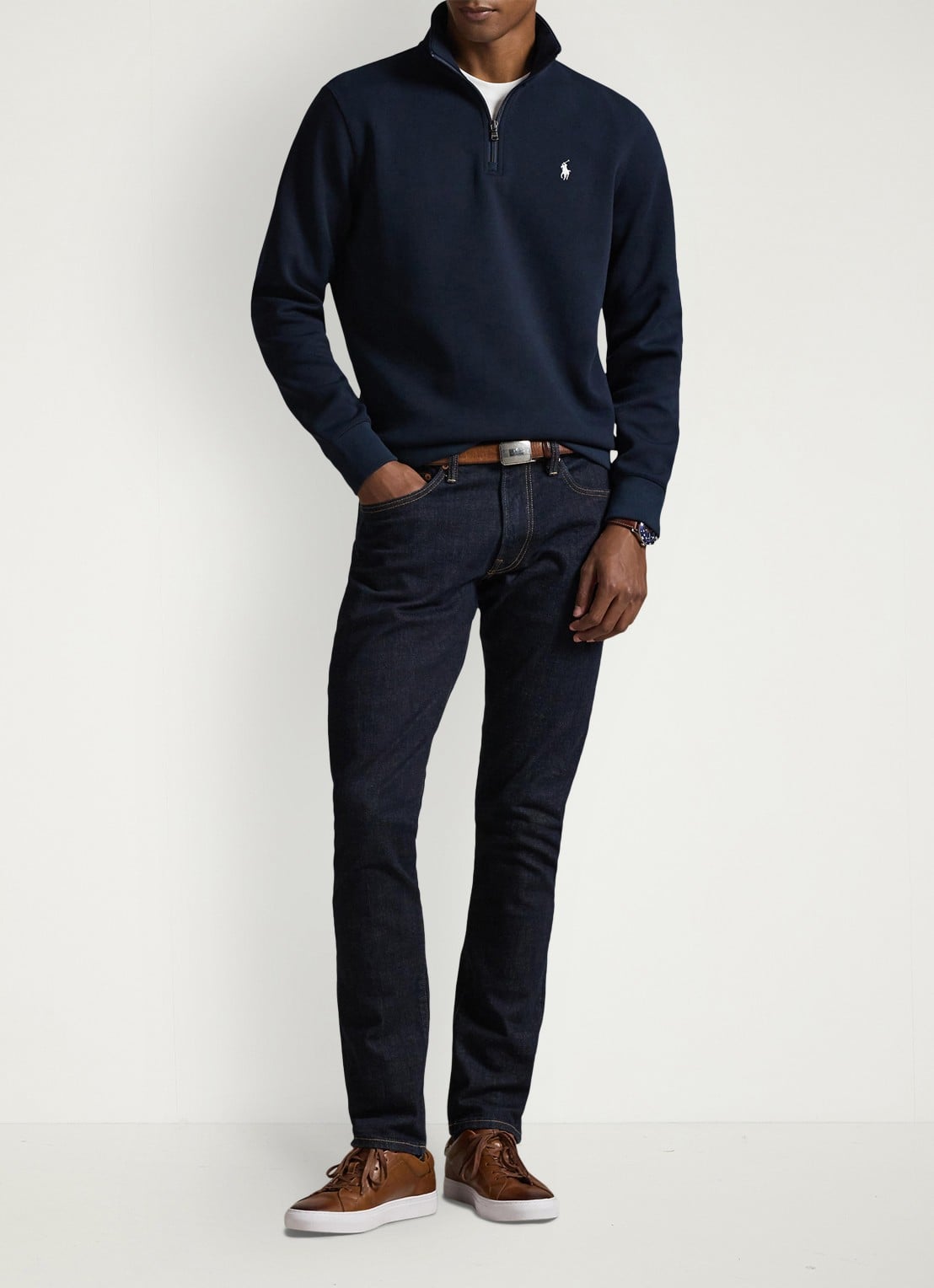 Ralph Lauren Fijngebreide trui met logoborduring - voorkant 2 donkerblauw